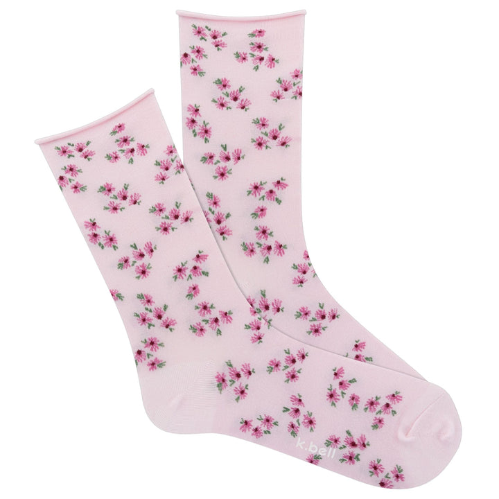 K. Bell Fashion Women's Ditsy Spring Roll Top Crew Socks - Petal Pink