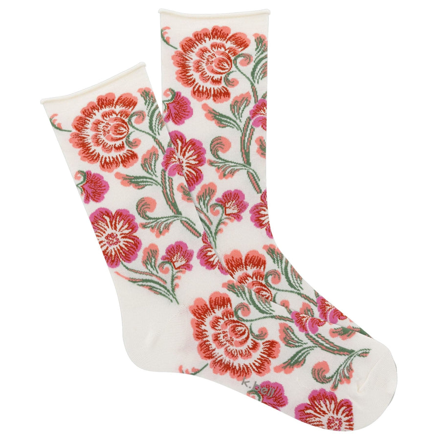 K. Bell Fashion Women's Romantic Floral Roll Top Crew Socks