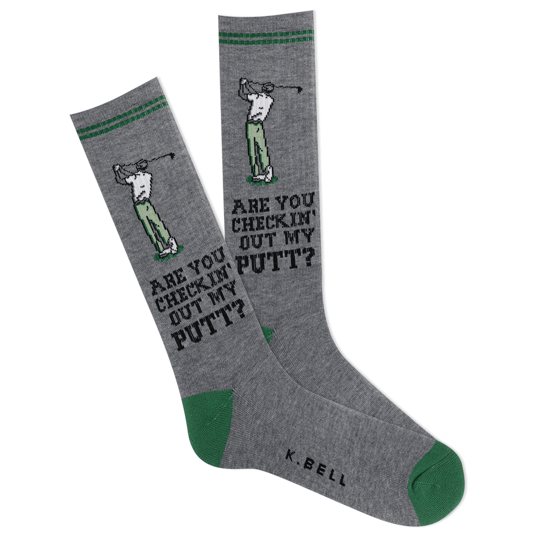 K. Bell Socks Men's Checkin Out My Putt Crew Socks