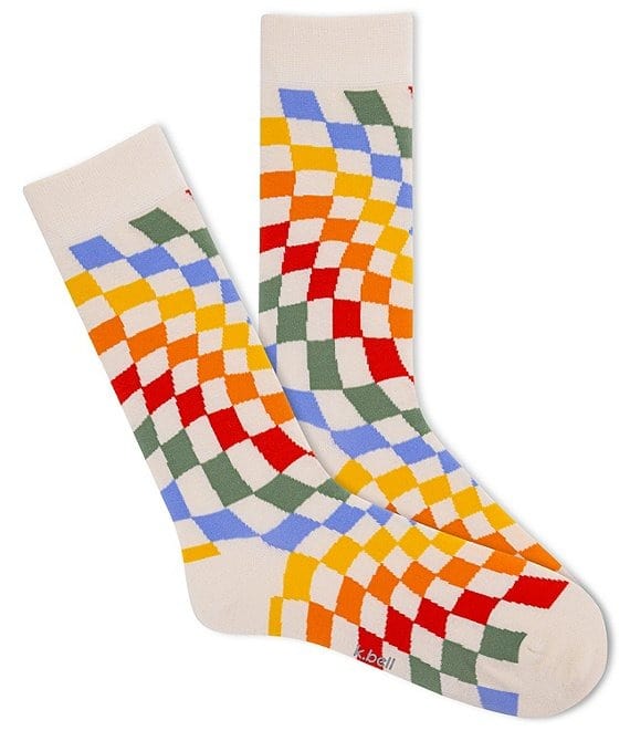 K. Bell Socks Men's Retro Wave Checkerboard Crew Socks