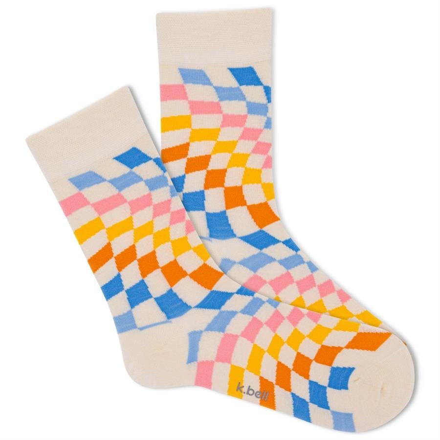 K. Bell Socks Women's Retro Wave Checkerboard Crew Socks