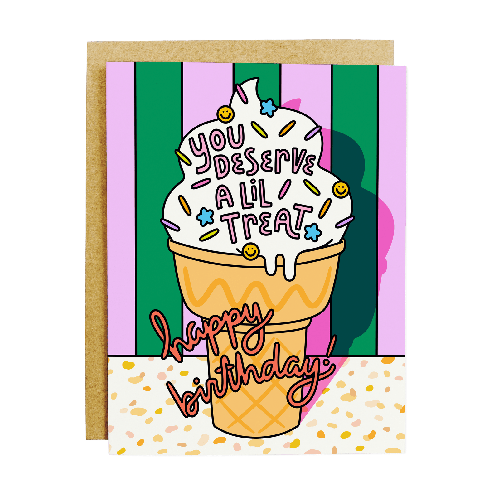 KANDS.CO Cards blue outline You Deserve a Lil Treat Ice Cream Cone Birthday Card