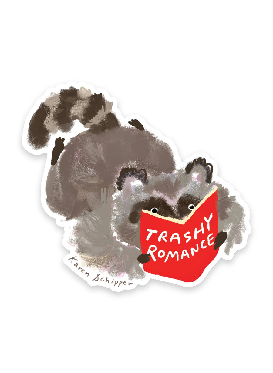 Karen Schipper Card Trashy Romance Racoon - Animal Pun Booklover Sticker