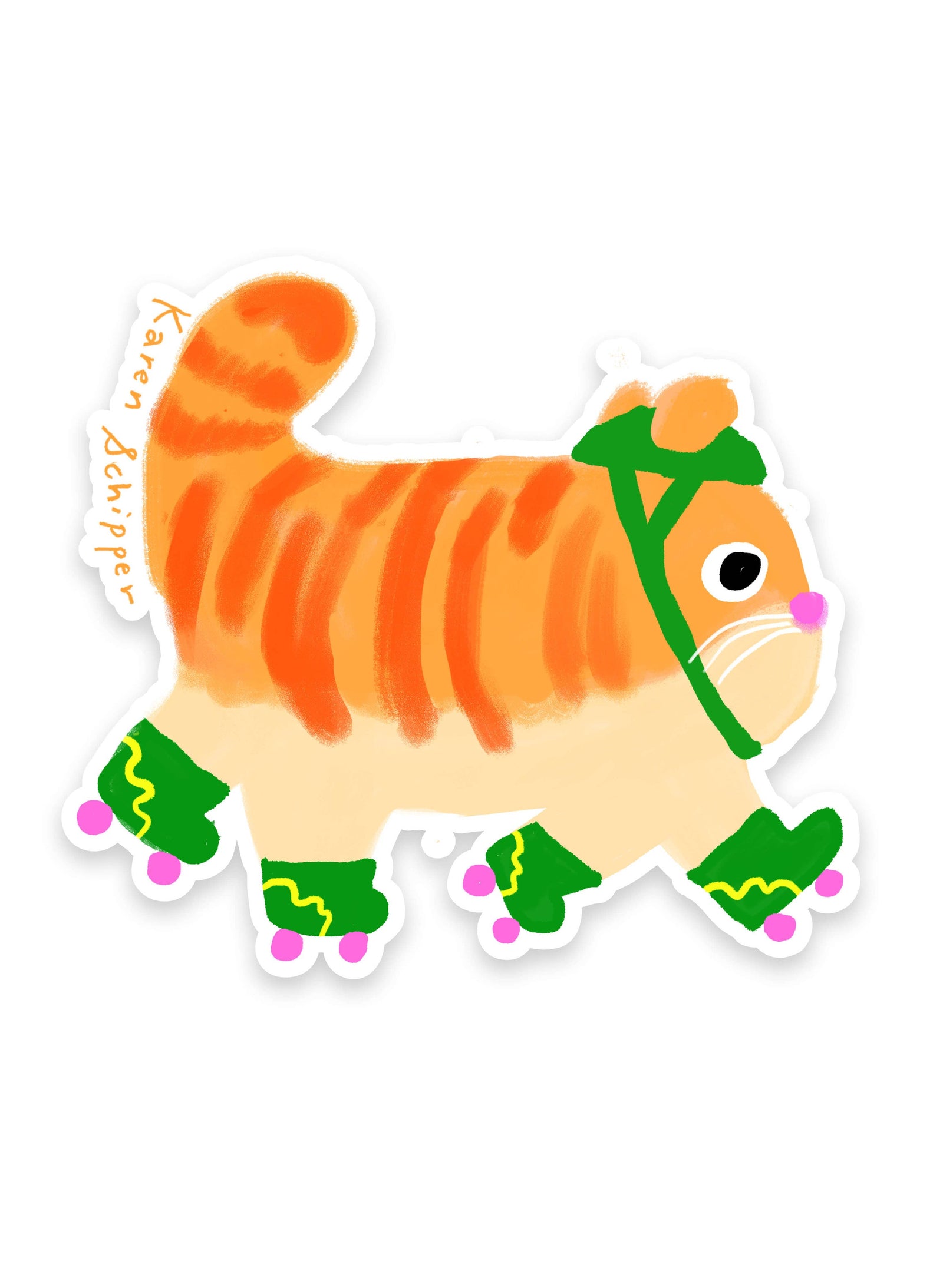Karen Schipper Cards Roller Skate Cat Sticker – Sticker for Cat Lovers