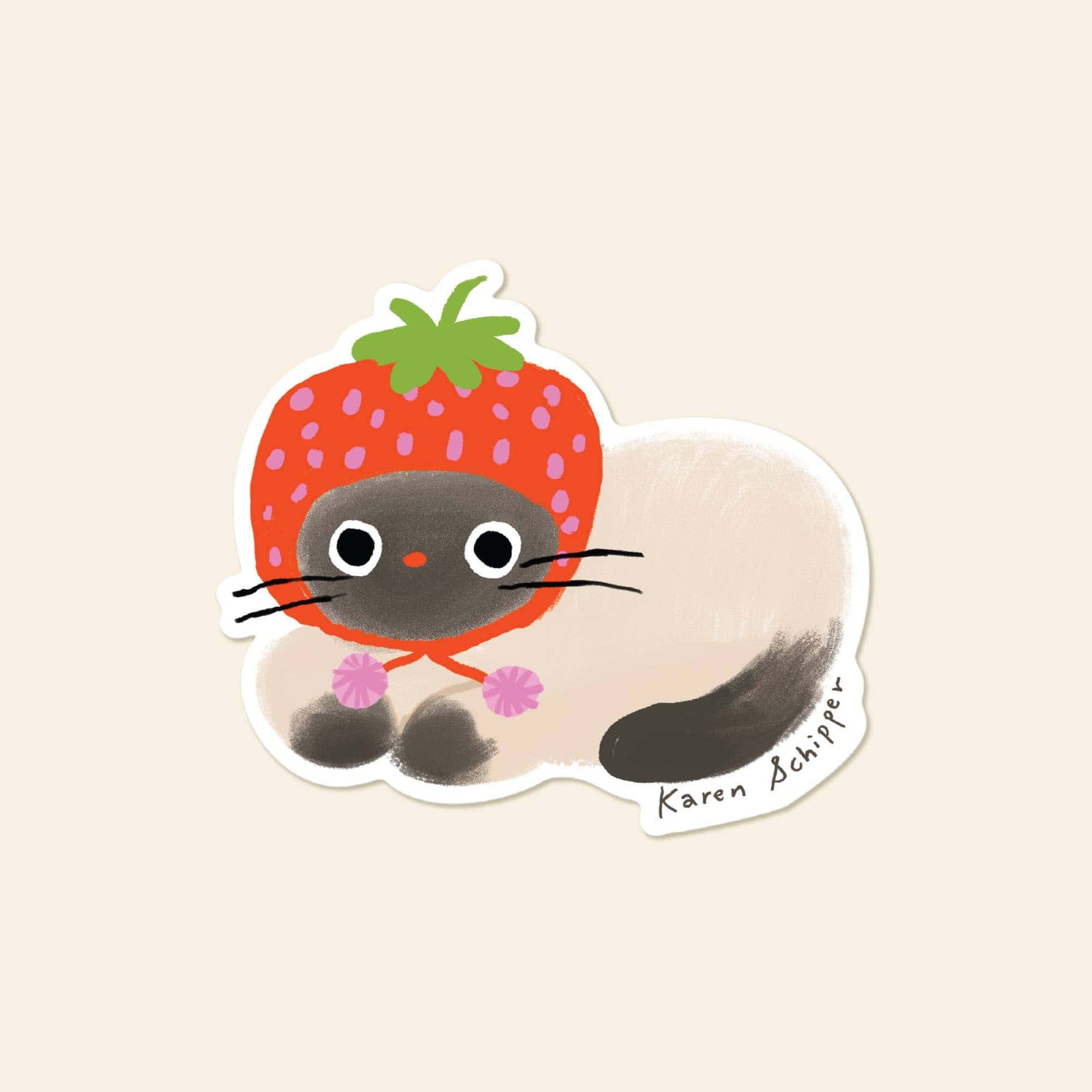 Karen Schipper Cards Strawberry Cat Sticker - Cute Fruit Cat Sticker