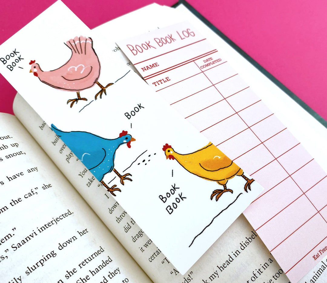 Kat French Design Cards Book Book Chickens - Bookmark with Reading Log
