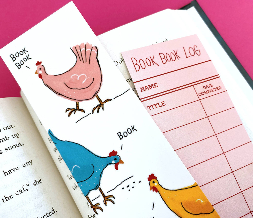 Kat French Design Cards Book Book Chickens - Bookmark with Reading Log