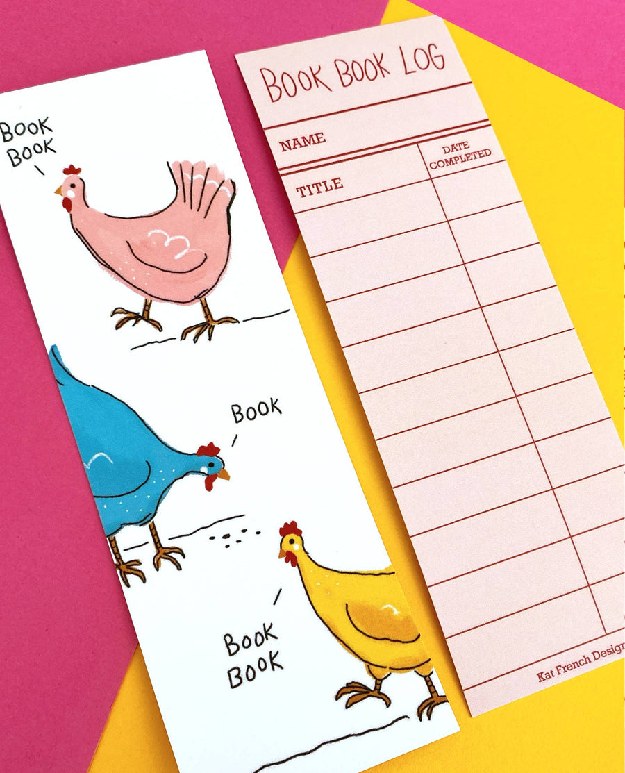 Kat French Design Cards Book Book Chickens - Bookmark with Reading Log