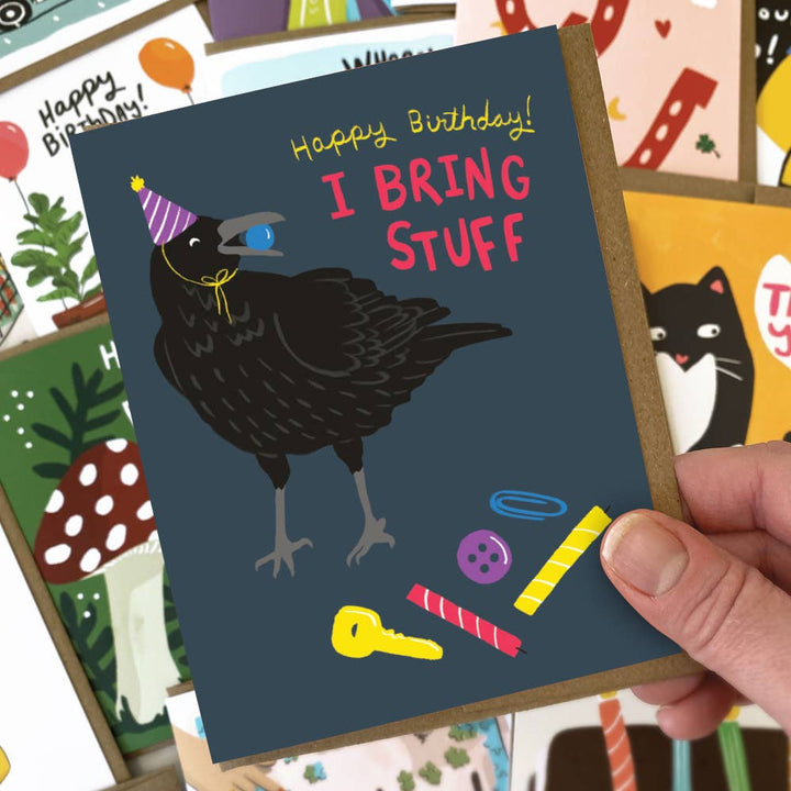 Kat French Design Cards Crow Tokens Funny Birthday Card