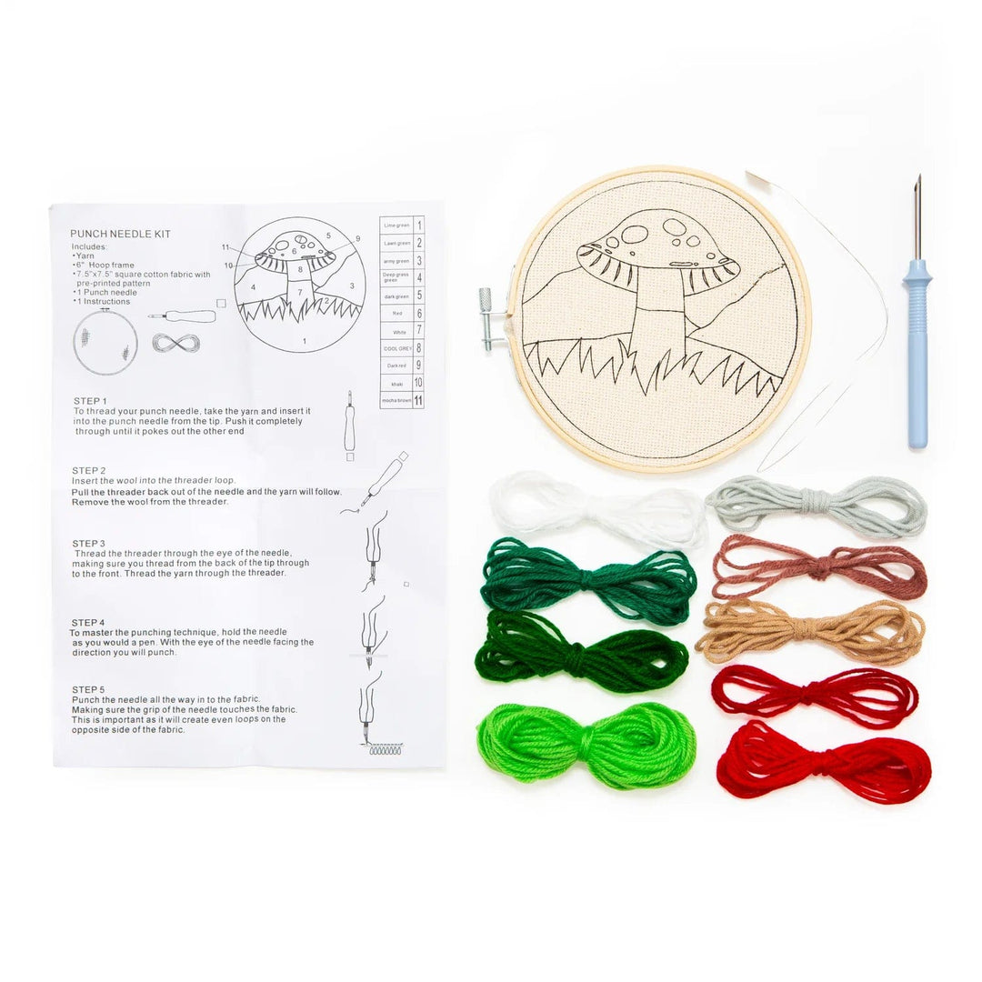 Kikkerland Embroidery Kits Mushroom Punch Needle Kit