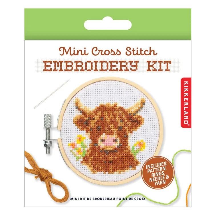 Kikkerland Gifts Highland Cow Mini Cross Embroidery