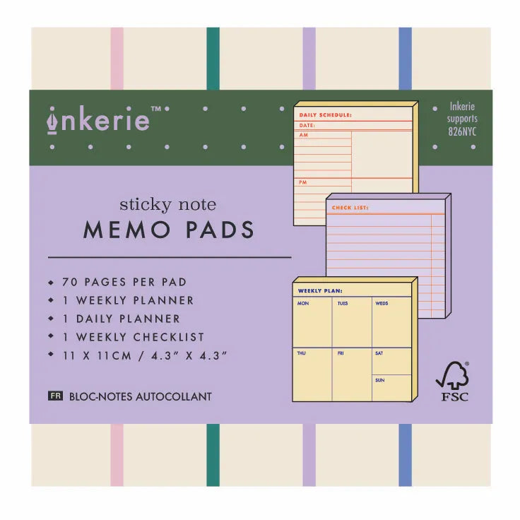 Kikkerland Paper Set of 3 Sticky Note Memo Pads