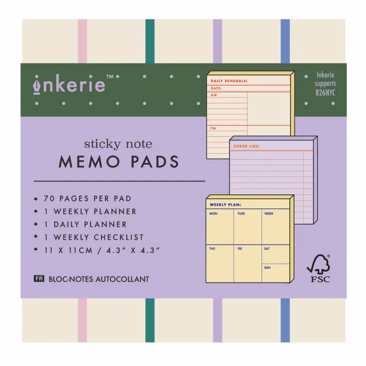 Kikkerland Paper Set of 3 Sticky Note Memo Pads
