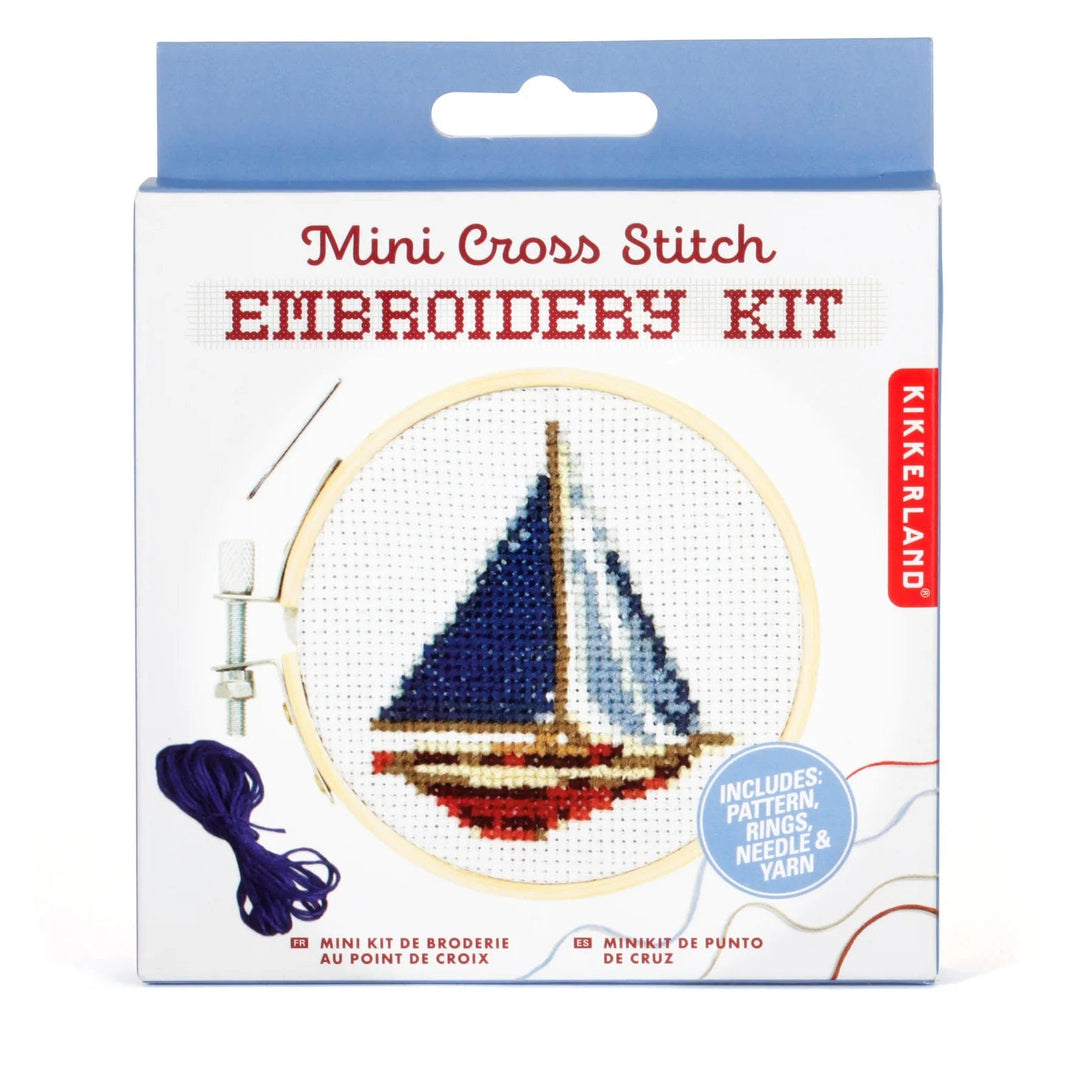 Kikkerland Project Kit Sailboat Mini Cross Stitch Embroidery Kit
