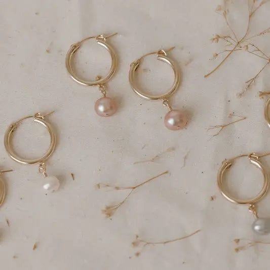 Lace & Pearls Earrings Grey 14k Gold Filled Pearl Hoop Earrings
