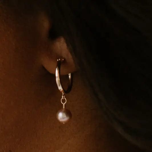 Lace & Pearls Earrings Grey 14k Gold Filled Pearl Hoop Earrings
