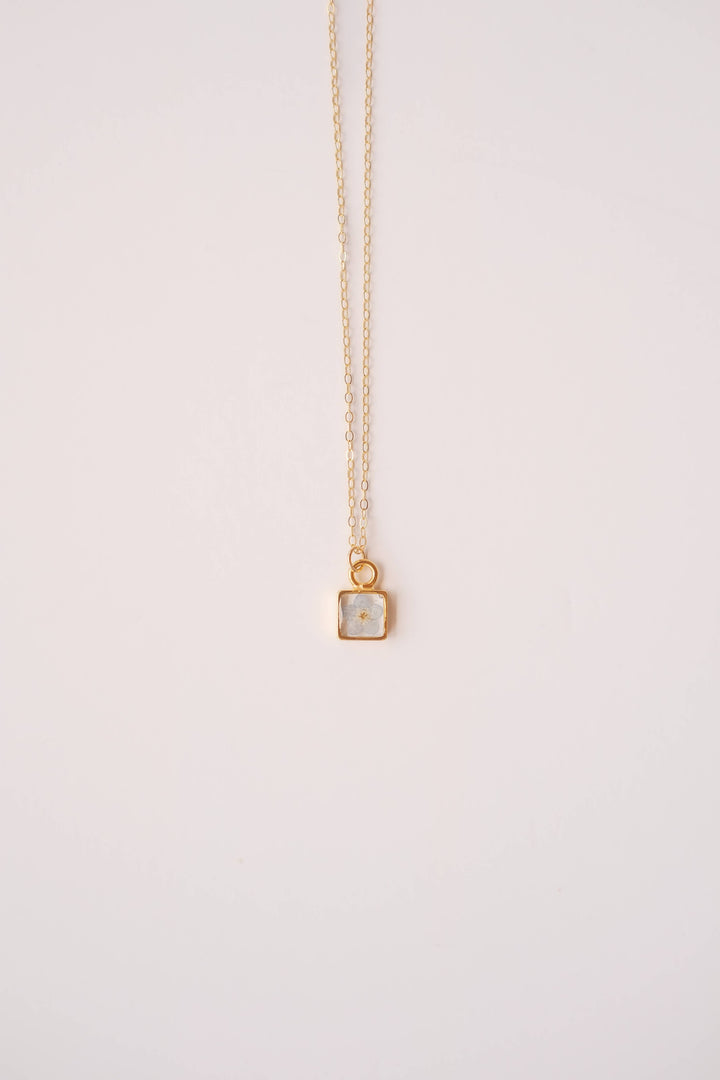 Lace & Pearls Jewelry Fashion Square Forget Me Not Necklace - Blue