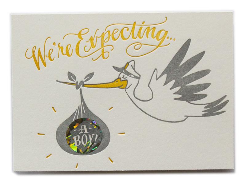 Ladyfingers Letterpress Card Scratch Off Stork Surprise Card- Boy