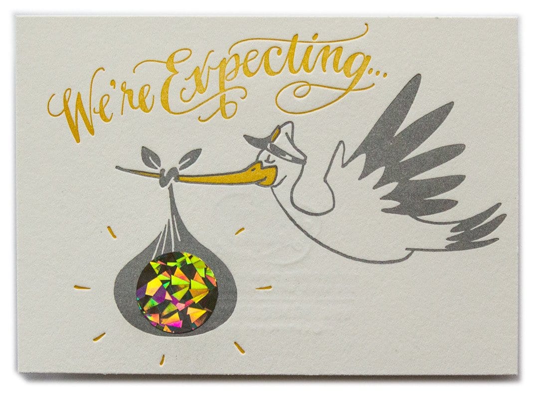 Ladyfingers Letterpress Card Scratch Off Stork Surprise Card- Girl
