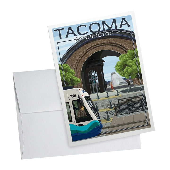 Lantern Press Card Tacoma, Washington, Lightrail and Arch Notecard