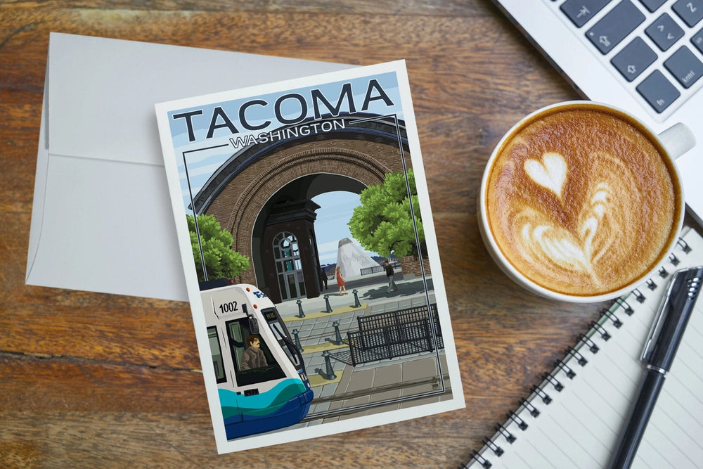 Lantern Press Card Tacoma, Washington, Lightrail and Arch Notecard