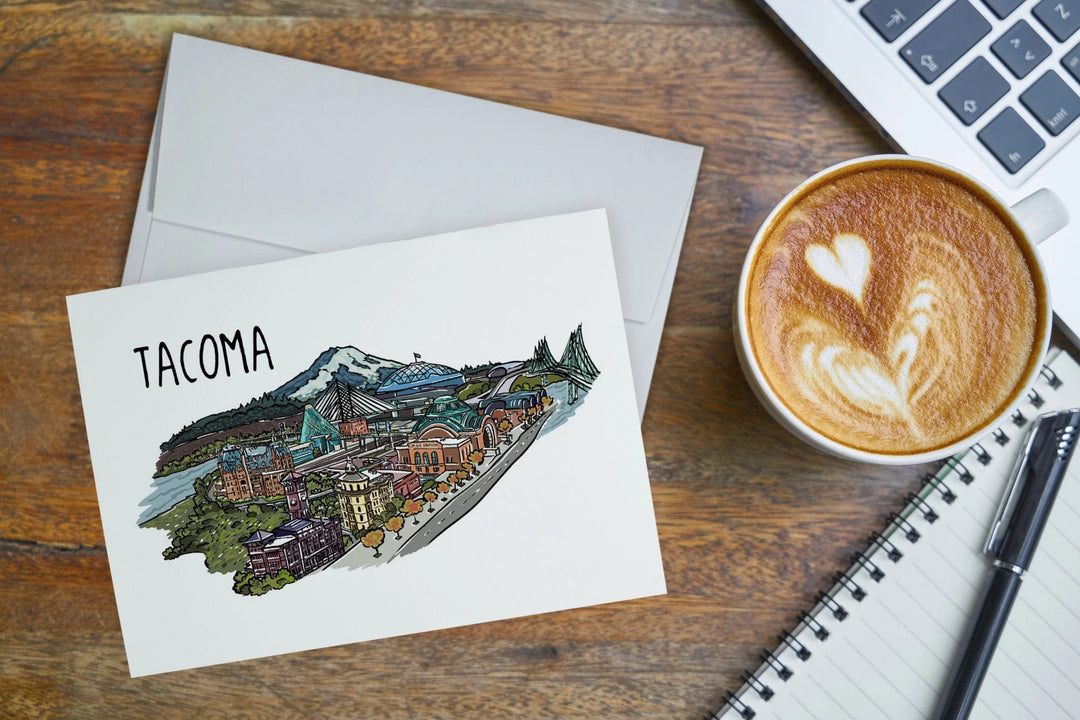 Lantern Press Card Tacoma, Washington, Line Drawing Notecard