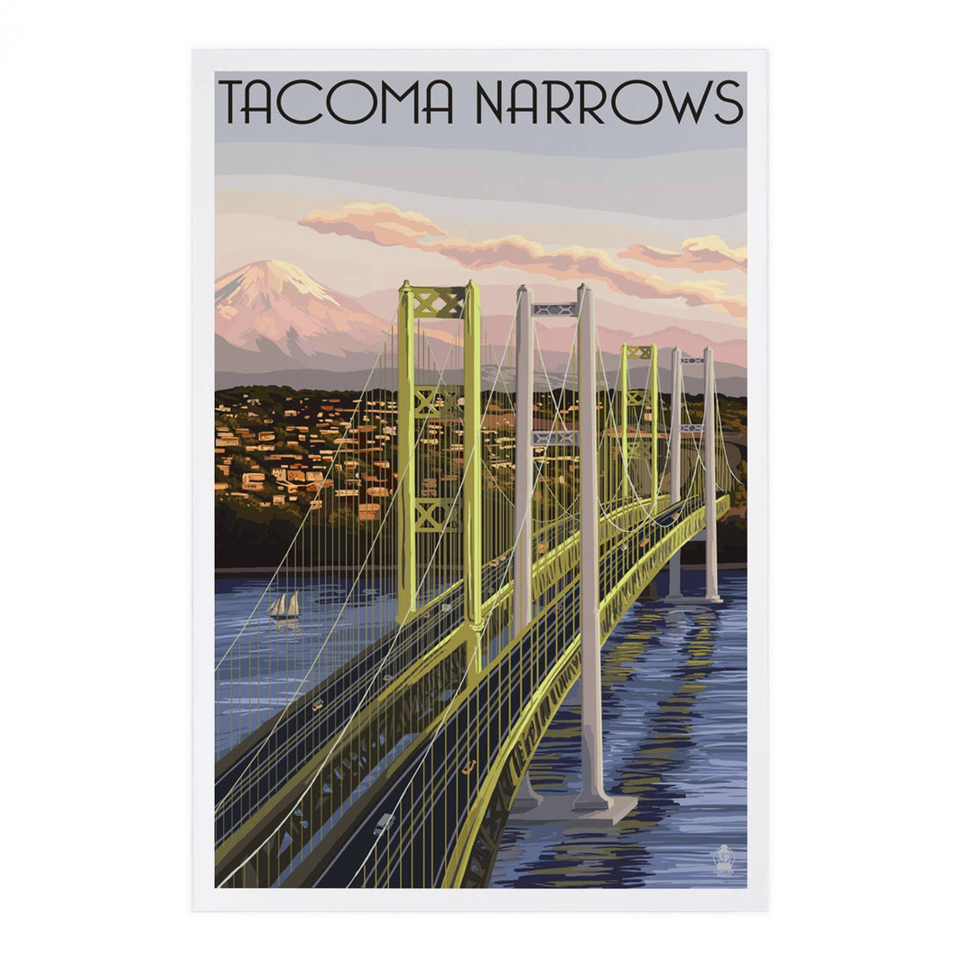 Lantern Press Cards Postcard - Tacoma, Washington Narrows Bridge Rainier