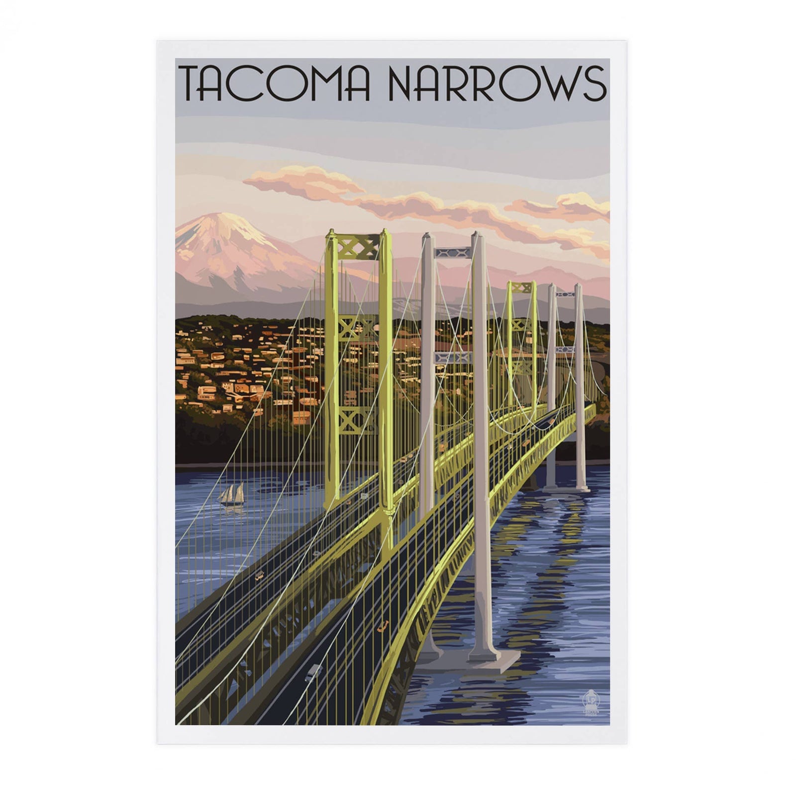 Lantern Press Cards Postcard - Tacoma, Washington Narrows Bridge Rainier
