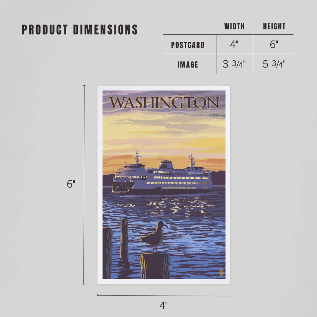 Lantern Press Cards Postcard - Washington, Ferry Sunset &amp; Gull