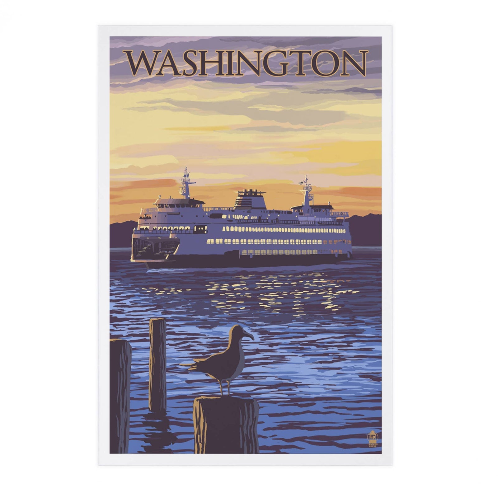Lantern Press Cards Postcard - Washington, Ferry Sunset & Gull