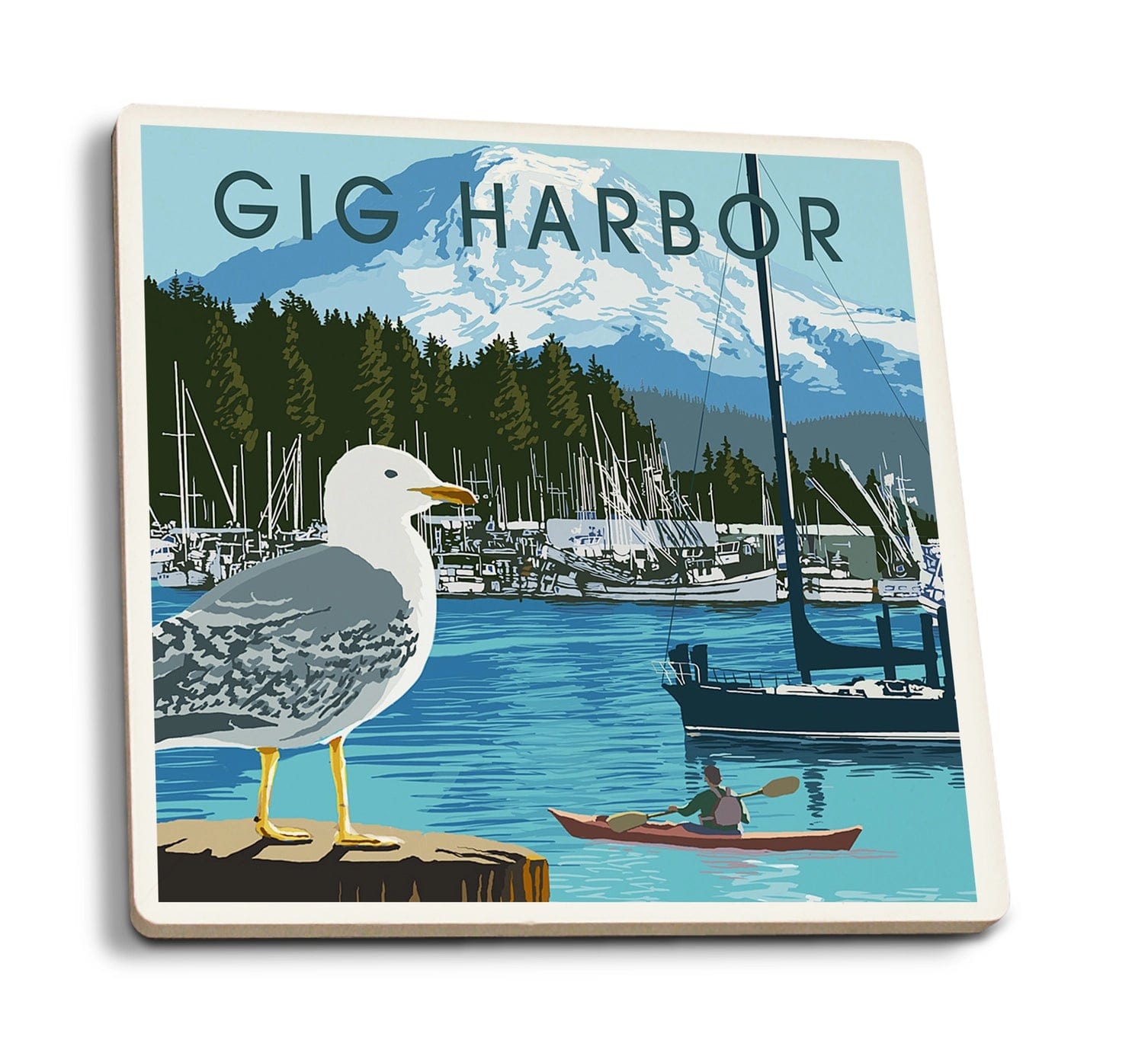 Lantern Press Coasters Gig Harbor, Washington, Day Scene Ceramic Coaster