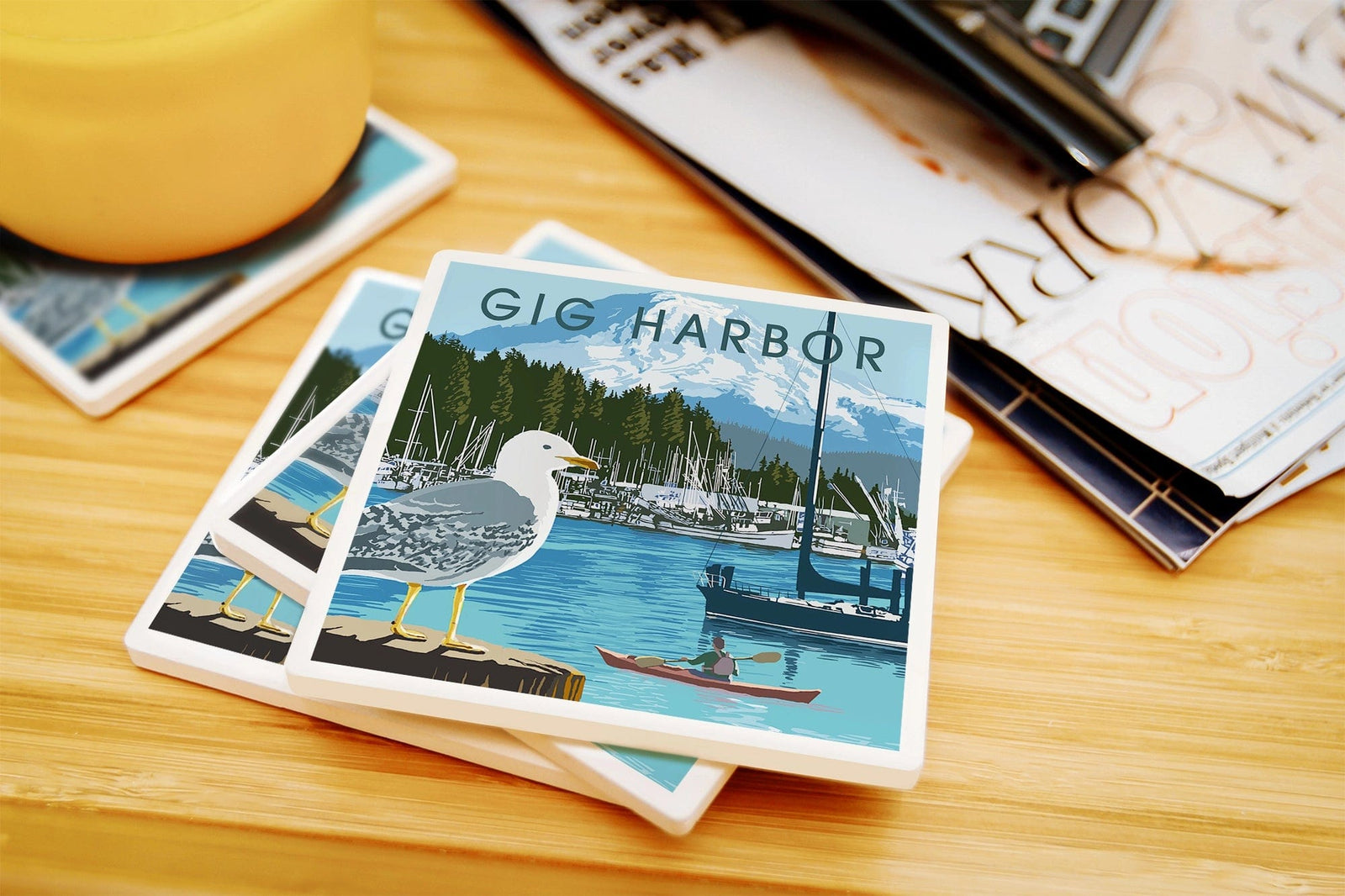 Lantern Press Coasters Gig Harbor, Washington, Day Scene Ceramic Coaster