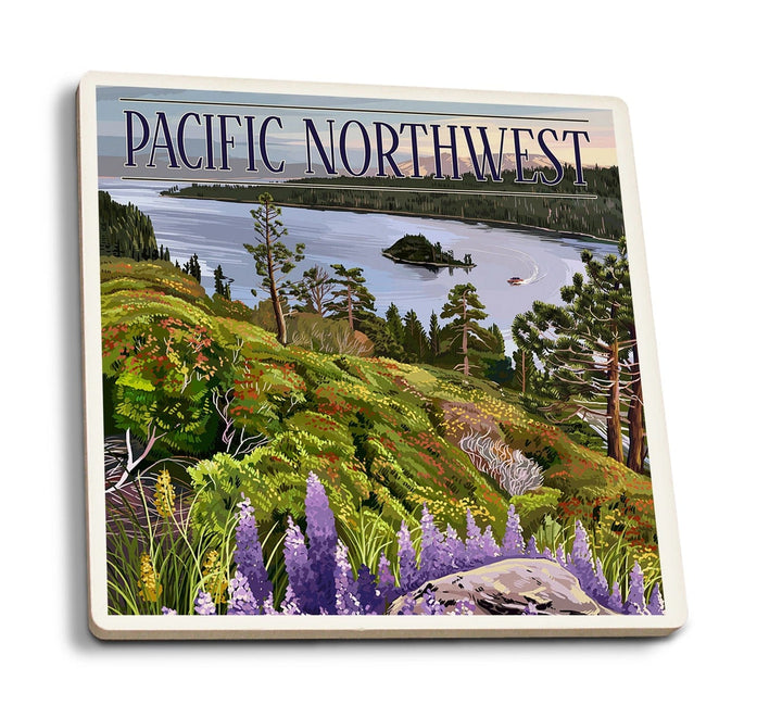Lantern Press Coasters Pacific Northwest, Sound and Mountains Ceramic Coaster