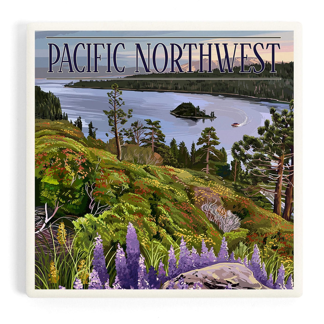 Lantern Press Coasters Pacific Northwest, Sound and Mountains Ceramic Coaster