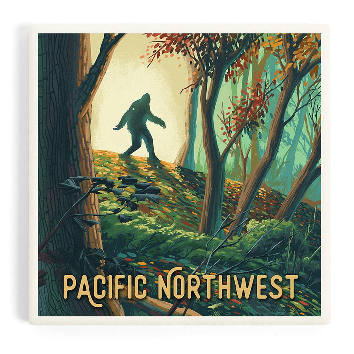 Lantern Press Coasters Pacific Northwest, Wanderer, Bigfoot Ceramic Coaster
