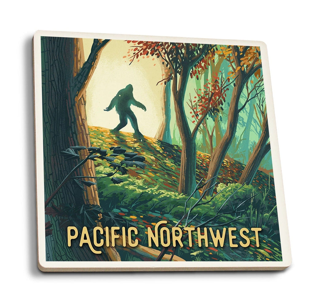 Lantern Press Coasters Pacific Northwest, Wanderer, Bigfoot Ceramic Coaster