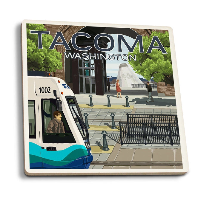 Lantern Press Coasters Tacoma, Washington, Light Rail and Arch Ceramic Coaster