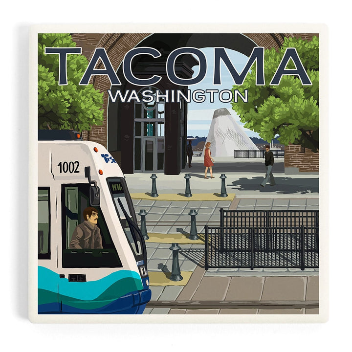 Lantern Press Coasters Tacoma, Washington, Light Rail and Arch Ceramic Coaster