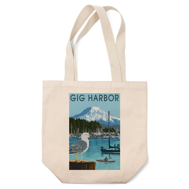 Lantern Press Fashion Organic Tote Bag Gig Harbor, Washington, Day Scene