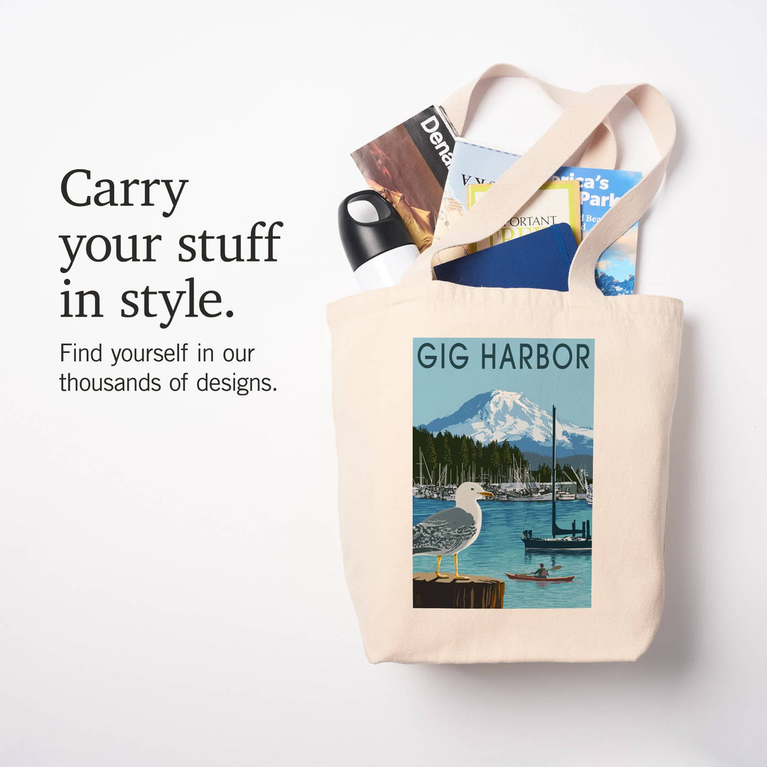 Lantern Press Fashion Organic Tote Bag Gig Harbor, Washington, Day Scene