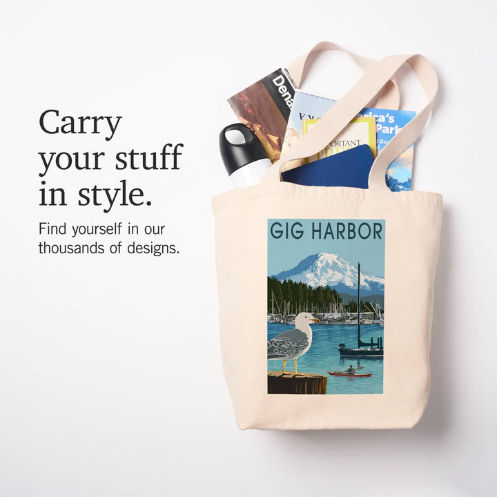 Lantern Press Fashion Organic Tote Bag Gig Harbor, Washington, Day Scene