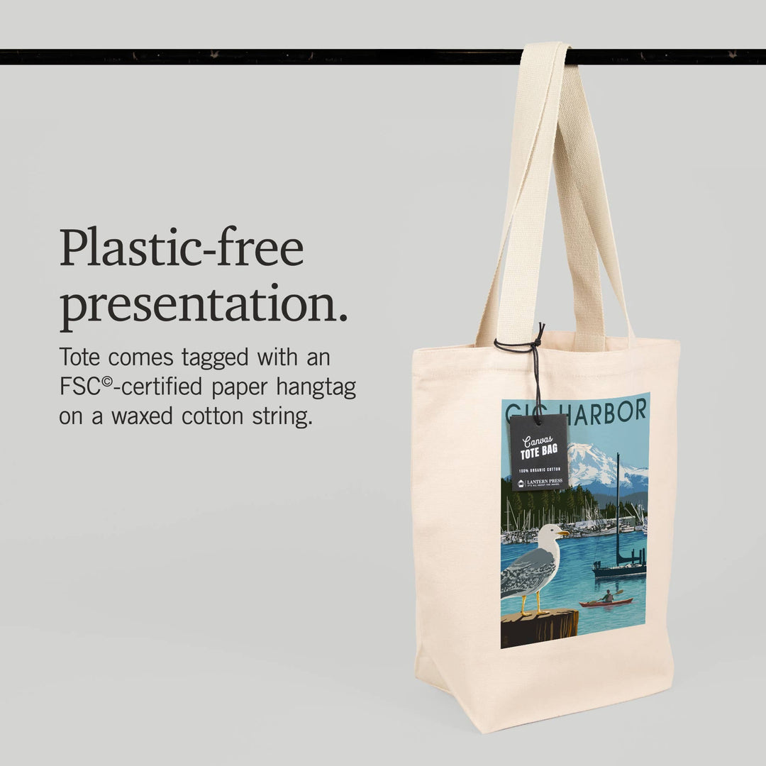 Lantern Press Fashion Organic Tote Bag Gig Harbor, Washington, Day Scene