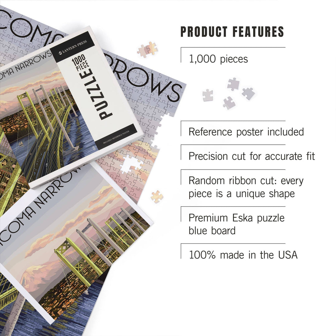 Lantern Press Gifts 1000 Piece Puzzle Tacoma, Washington Narrows Bridge Rainier