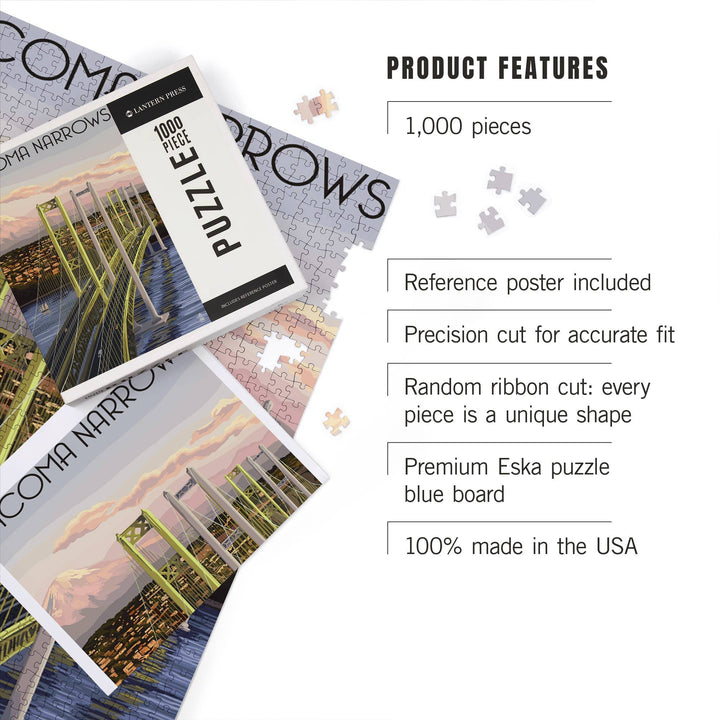 Lantern Press Gifts 1000 Piece Puzzle Tacoma, Washington Narrows Bridge Rainier