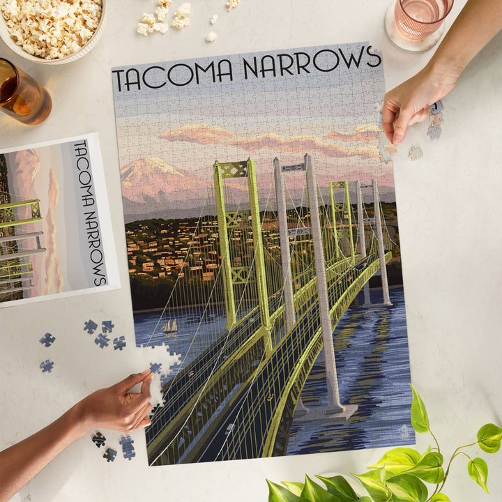 Lantern Press Gifts 1000 Piece Puzzle Tacoma, Washington Narrows Bridge Rainier