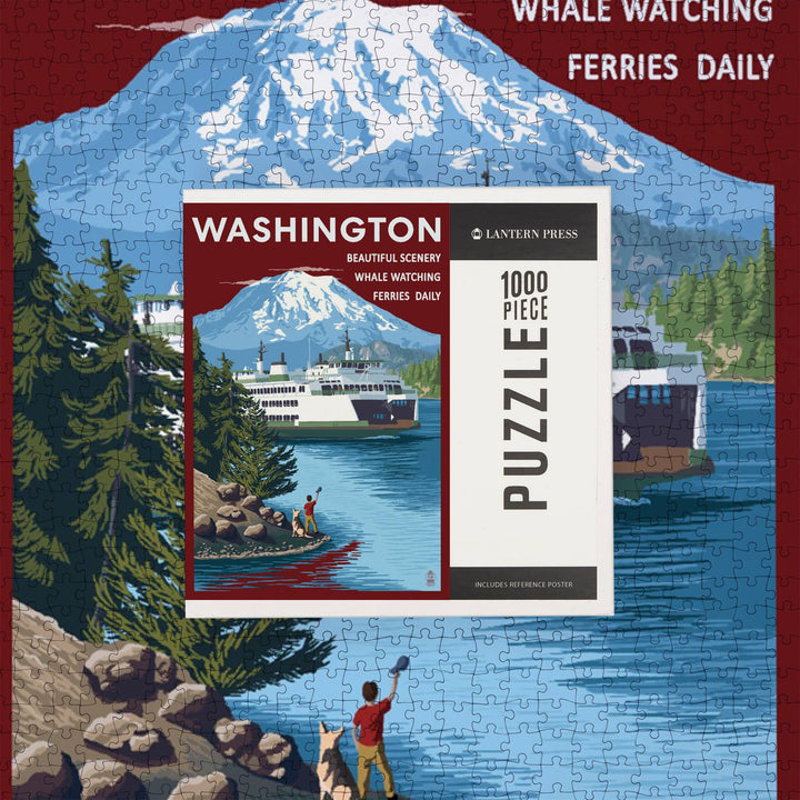 Lantern Press Gifts 1000 Piece Puzzle Washington, Ferry and Mount Rainier Scene