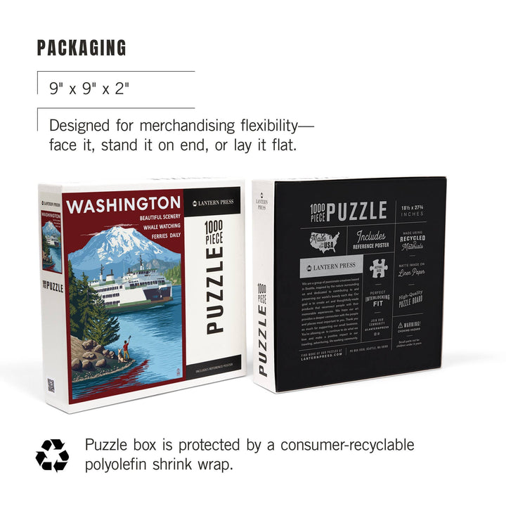 Lantern Press Gifts 1000 Piece Puzzle Washington, Ferry and Mount Rainier Scene