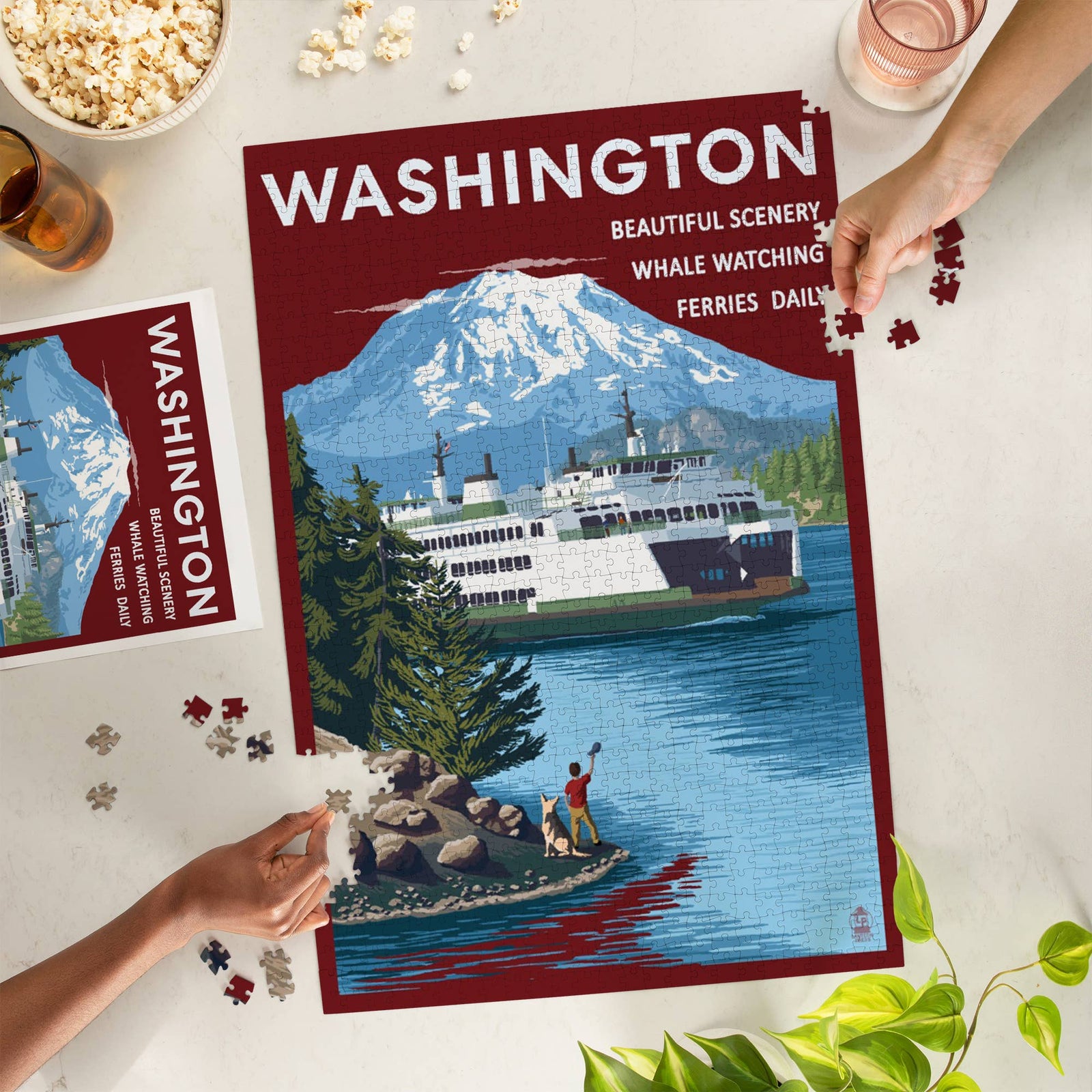 Lantern Press Gifts 1000 Piece Puzzle Washington, Ferry and Mount Rainier Scene