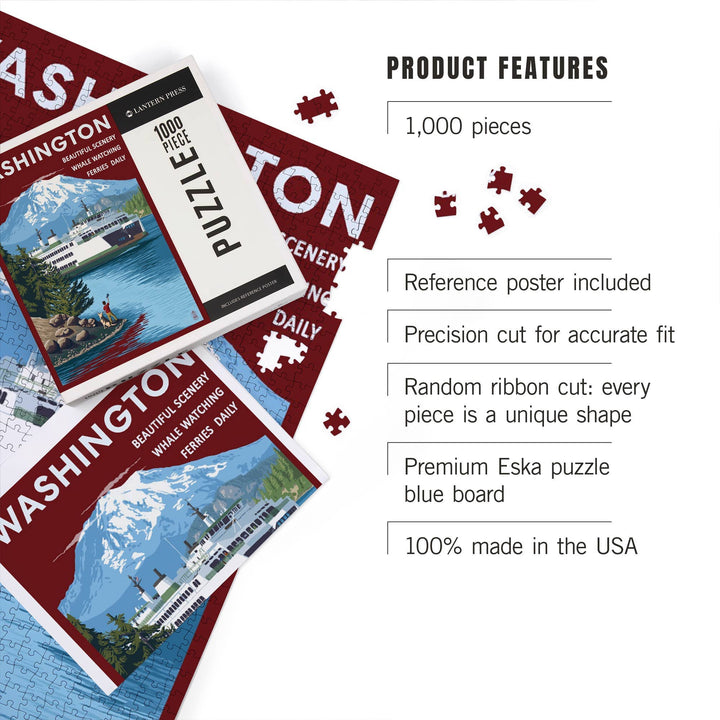 Lantern Press Gifts 1000 Piece Puzzle Washington, Ferry and Mount Rainier Scene