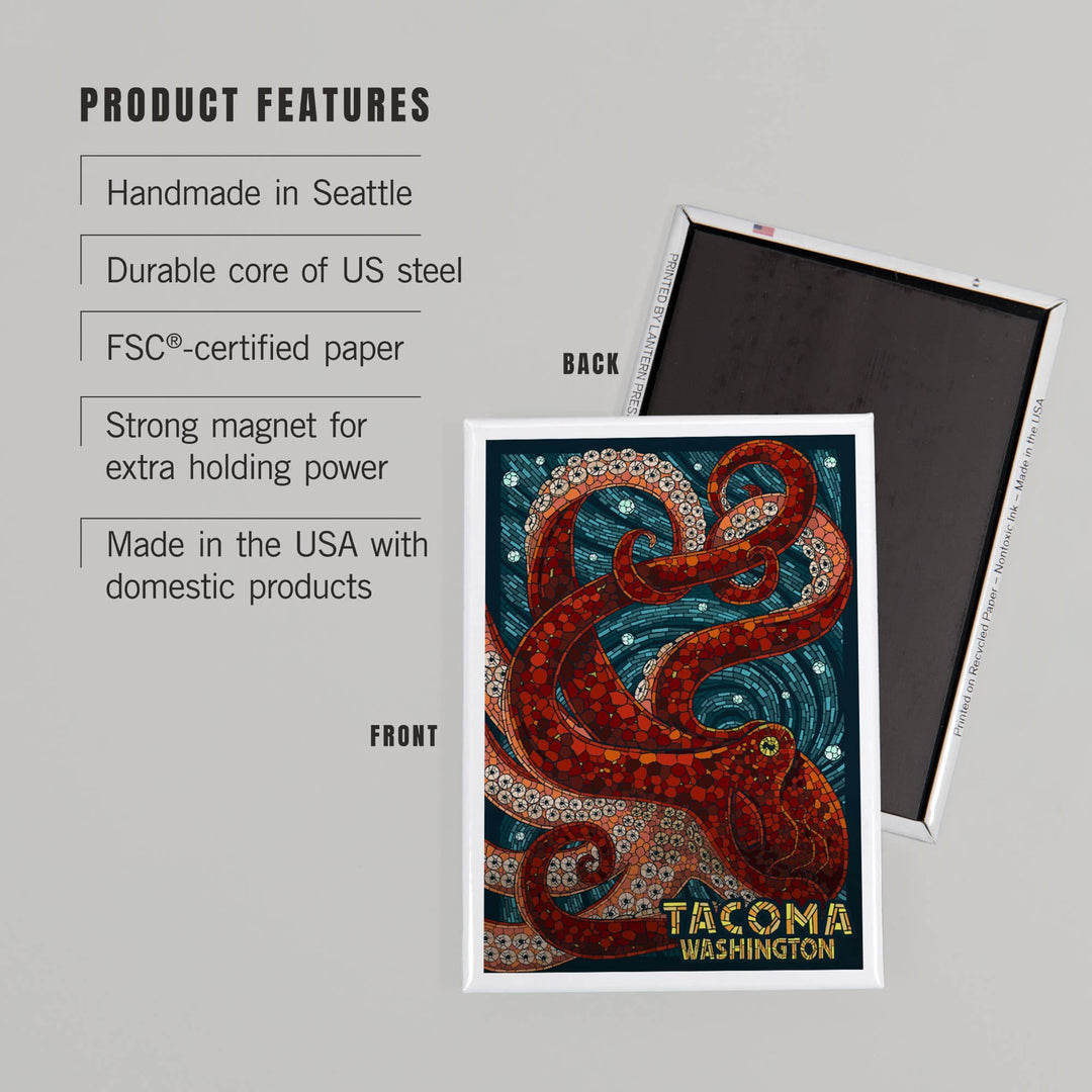 Lantern Press Gifts Magnet Tacoma, Washington, Octopus, Mosaic
